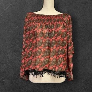 Naanaa Flowy Smocked Off shoulder Top